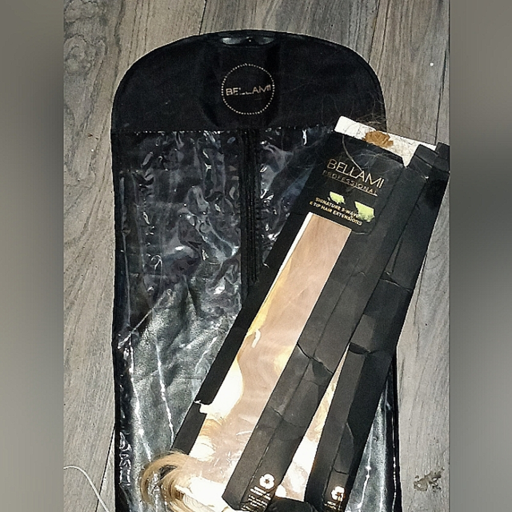 2 BELLAMI S WAVE KERATIN TIP EXTENSIONS AND HAIR STORAGE CLOSET BAG